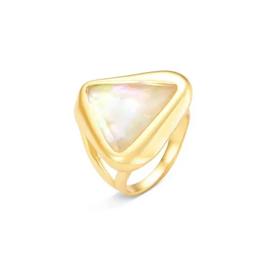 Anel Coleção Radiante com Pedra Facetada Triangular Madrepérola