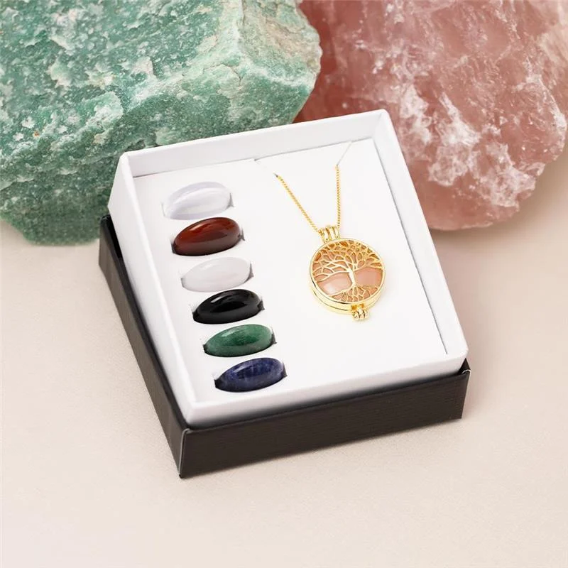 Combo Relicário Árvore da Vida Folheado a Ouro com 7 Pedras Naturais - Imagem 7