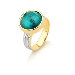 Anel de Esmeralda e Cristal 12mm Folheado a Ouro e Ródio Branco