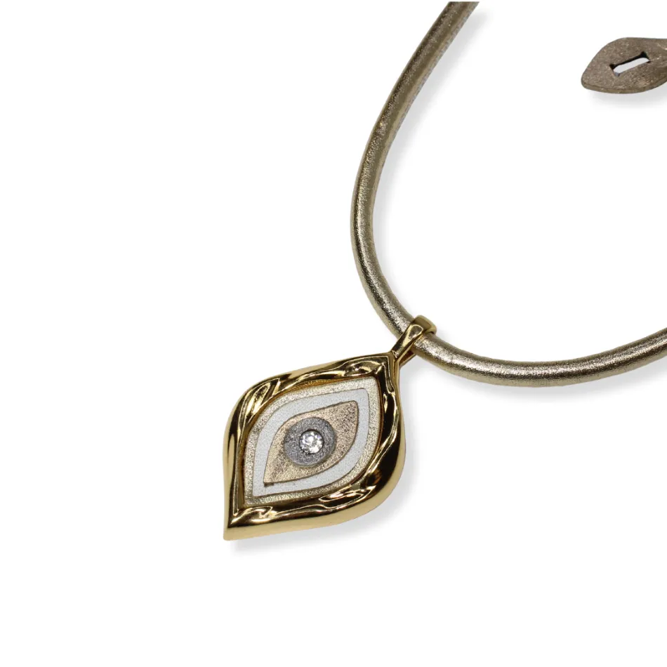 Colar Olho Grego Orgânico em Couro Cortado a Laser - Imagem 4