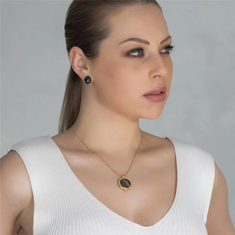 Combo Relicário Folheado a Ouro com 7 Pedras Naturais e Corrente Veneziana