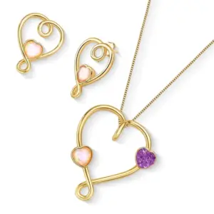 Conjunto Folheado a Ouro Ametista e Opala do Mar