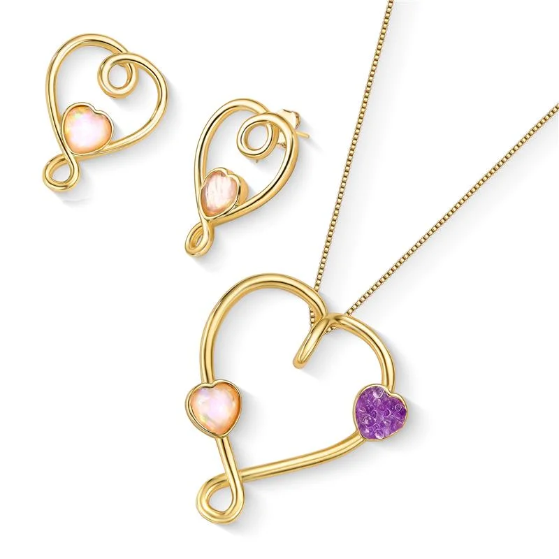 Conjunto Folheado a Ouro Ametista e Opala do Mar