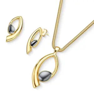 Conjunto Folheado a Ouro com Hematita – Coleção Hematita