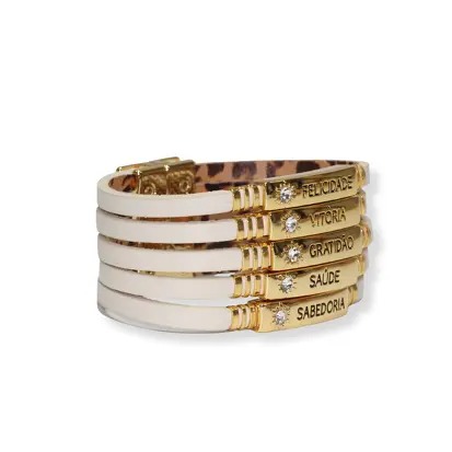 Pulseira de Couro Virtudes com Pedrarias e Fecho Magnético - Imagem 2