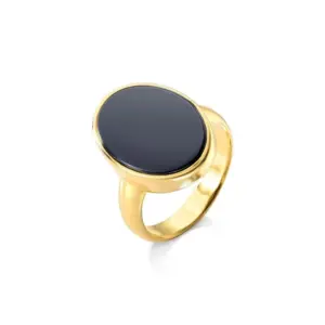 Anel Hematita com Pedra Oval em Design Moderno