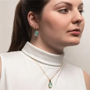 Conjunto de Colar e Brincos com Pedra Natural Ágata Azul Céu
