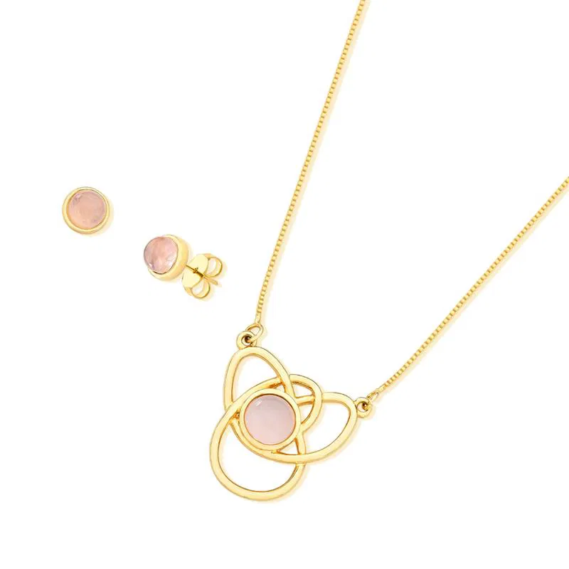 Conjunto Coleção Radiante com Pedras Naturais - Quartzo Rosa