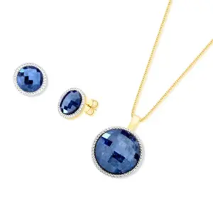 Conjunto Facetada Perolada com Brinco e Pingente em Ródio Branco