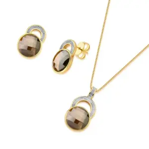 Conjunto Pedra Olho de Tigre Facetadas Redonda