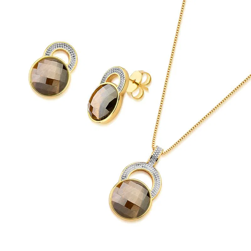 Conjunto Pedra Olho de Tigre Facetadas Redonda